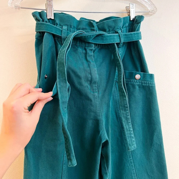 Sea New York Teal Green Colorful Designer Paperbag Denim Straight Leg Pants 2 - Picture 3 of 12